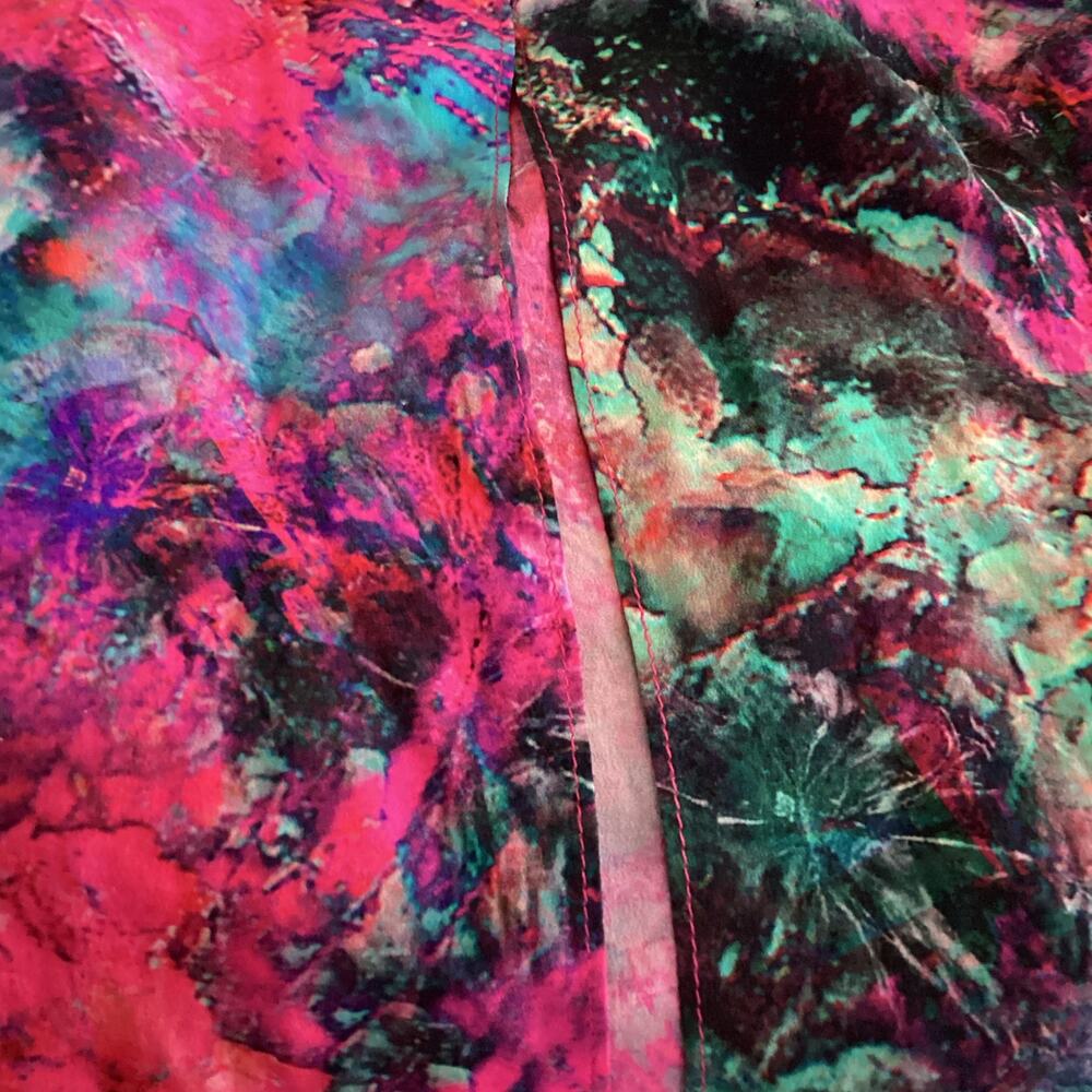 Amanda Uprichard Pink Green Watercolor Satin Fit and Flare Dress XS - Picture 7 of 9